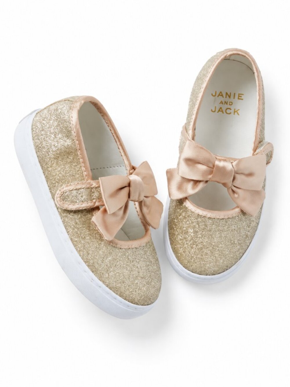 Janie & Jack Toddler Gold Glitter Bow Mary Jane Shoes Size 4